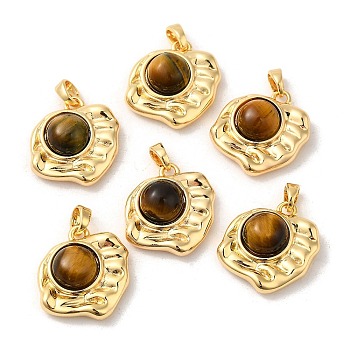 Natural Tiger Eye Pendants, Brass Irregular Shape Charms, Real 18K Gold Plated, 18x17x7mm, Hole: 4x3mm