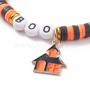 4Pcs 4 Style Polymer Clay Heishi Surfer Stretch Bracelets Set with Word Spooky Boo Acrylic Beads(BJEW-TA00127)-7