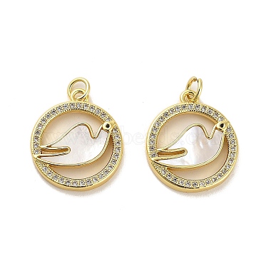 Real 18K Gold Plated Clear Bird Brass+Cubic Zirconia+Shell Pendants