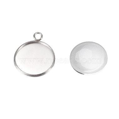 Flat Round Stainless Steel+Glass Pendant Making