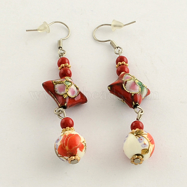 Trendy Cloisonne Rhombus Dangle Earrings with Glass Beads and Iron Earring Hooks(EJEW-R089-08)-3
