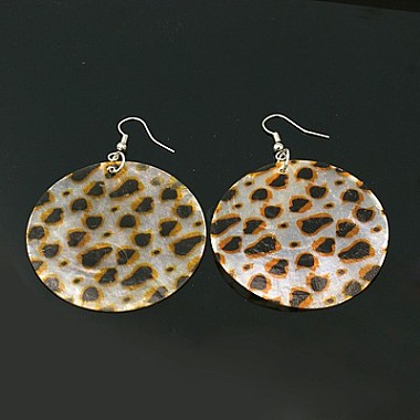Flat Round Printed Dangle Shell Dangle Earrings(EJEW-Q191-30)-1