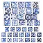 20Pcs Glass Cabochons, Square with Flower Pattern, Mixed Color, 20x20x6.5mm, 20pcs/bag(GLAA-FS0002-59)