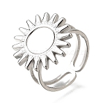 Tarnish Resistant Stainless Steel Cuff Ring Findings, Bezel Cup Ring Settings with Round Tray, Stainless Steel Color, Stainless Steel Color, Sun: 18mm, Inner Diameter: 17mm, Tray: 8mm(X-PW-WG67428-05)