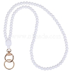 1Pc Hexagonal & Round Beaded Silicone ID Card Neck Strap Card Holders, with Alloy Split Key Rings & Swivel Lobster Claw Clasps, White, 465mm(NJEW-SW00026-07)