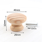 4 Sets Wood Cabinet Door Knobs, Kitchen Drawer Pulls Cabinet Handles, with Iron Screw, Flat Round, BurlyWood, 40x32mm(CABI-LP0001-01)