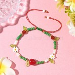 Glass Seed Beads & Lampwork Beads Braided Bead Bracelets for Women, with Natural Carnelian, Apple, Inner Diameter: 2~3-3/4 inch(5.2~9.5cm)(BJEW-MZ00212-02)