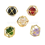 Brass & Glass Pendants, Polygon Charms, Faceted, Real 18K Gold Plated, Cadmium Free & Lead Free, Long-Lasting Plated, Rack Plating, Mixed Color, 15~15.5x15~15.5x15~15.5mm, Hole: 6x7mm and 9x9mm and 11x11mm(KK-CBA74BF-04G)