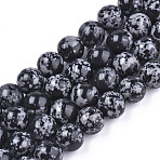 Synthetic Snowflake Obsidian Beads Strands, Dyed, Round, Black, 8.5mm, Hole: 1mm, about 46pcs/strand, 14.76 inch(37.5cm)(G-T129-15-1)