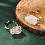 Natural Rose Quartz Finger Rings, Golden Tone Brass Finger Rings, Rack Plating, US Size 8 1/2(18.5mm)(RJEW-B122-01G-06)