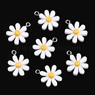 Opaque Resin Pendants, Daisy Flower Charms, White, 21x17x5.5mm, Hole: 2mm(X-RESI-WH0037-01B)