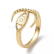 304 Stainless Steel Open Cuff Ring Finding, Ring Settings, Horn with Horse Eye, Real 18K Gold Plated, US Size 8 1/2(18.5mm), Tray: 1.2mm(RJEW-C046-05G)
