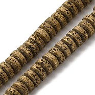 Electroplated Natural Lava Rock Beads Strands, Flat Round/Disc, Heishi Beads, Golden Plated, 7x3mm, Hole: 3mm, about 123pcs/strand, 16.14''(41cm)(G-Q1009-F01-01B)