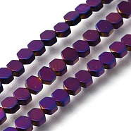 Electroplated Synthetic Non-magnetic Hematite Beads Strands, Hexagon, Purple Plated, 4.2x4x2mm, Hole: 0.6mm, about 102~104pcs/strand, 16.02 inch(40.7cm)(G-C154-B01-01E)