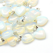 Heart Opalite Pendants, with Platinum Tone Brass Findings, 17~19x15~16x5~8mm, Hole: 2x7mm(G-Q371-10)