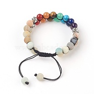 Chakra Natural Flower Amazonite Braided Bead Bracelets, with Natural & Synthetic Mixed Stone and Alloy Findings, Antique Silver, 2-3/8 inch(6cm)(BJEW-O164-A08)