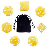 Acrylic Polyhedral Dice Set, Includes D4, D6, D8, D10 (00-90 and 0-9), D12, D20, for Playing Tabletop Games, with Velvet Jewelry Bags, Goldenrod, 16~25x16.5~21.5x15.5~21.5mm(SACR-GF0001-02F)