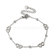 Titanium Steel Double Heart Link Bracelets for Women, Stainless Steel Color, 7 inch(17.7cm)(BJEW-G719-08P)