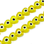 Handmade Evil Eye Lampwork Beads Strands, Heart, Yellow, 6~7x8x3mm, Hole: 1mm, about 47~49pcs/strand, 13.19~13.98 inch(33.5~35.5cm)(LAMP-F023-B02)