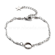 201 Stainless Steel Link Bracelet Settings Fit for Cabochons, with 304 Stainless Steel Tray, Bracelet Making with Link Chains, Leaf, 7-3/8 inch(18.6cm)(MAK-K023-01E-P)