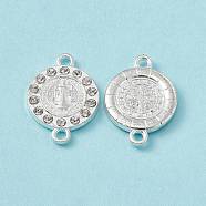 Religion Alloy Crystal Rhinestone Connector Charms, Flat Round Links with Saint, Silver, 27x19x3mm, Hole: 2.2mm(FIND-A024-15S)