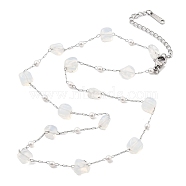 Opalite Nuggets Link Chain Necklaces, 316 Surgical Stainless Steel Jewelry for Women, Platinum, 18.66~20.94 inch(47.4~53.2cm)(NJEW-H041-06P-02)