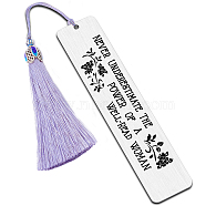 Fingerinspire 2Pcs 2 Style Stainless Steel Bookmarks, Rectangle, with Nylon Tassel Big Pendant Decorations, Stainless Steel Color, 80~125x10.5~26mm, 1pc/style(AJEW-FG0001-58G)