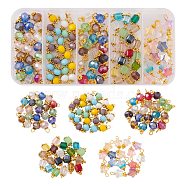 5 Style Faceted Glass Charms, with Alloy and Brass Findings, Rondelle & Cube & Star, Golden, Mixed Color, 100pcs/box(FIND-FS0001-12)