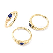 Hand with Heart Natural Lapis Lazuli Agate Adjustable Rings, Brass Ring for Women, Long-Lasting Plated, Lead Free & Cadmium Free, Inner Diameter: 18mm(RJEW-Q817-06G-05)