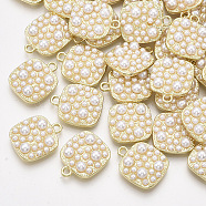ABS Plastic Imitation Pearl Pendants, with Alloy Findings, Square, Light Gold, 17.5x14x5mm, Hole: 1.8mm(PALLOY-T071-008)