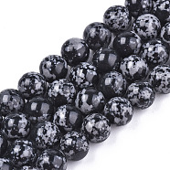Synthetic Turquoise Beads Strands, Imitation Snowflake Obsidian, Dyed, Round, Black, 8.5mm, Hole: 1mm, about 46pcs/strand, 14.76 inch(37.5cm)(G-T129-15-1)