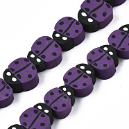 Handmade Polymer Clay Bead Strands, Ladybug, Purple, 8~12x7.5~10x4~5mm, Hole: 1.5~2mm, about 38~40pcs/strand, 14.17 inch~15.35 inch(36~39cm)(CLAY-N011-43B-04)