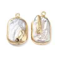 Natural Baroque Keshi Pearl Pendants, with Rack Plating Brass Findings, Rectangle Charms, Real 14K Gold Plated, Alice Blue, 22~26x14~15x4~8.5mm, Hole: 1.8mm(PEAR-M012-01G)