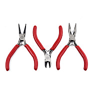 Steel Pliers Set, with Plastic Handles, including Side Cutter Pliers, Round Nose Plier, Needle Nose Wire Cutter Plier, Red, 113~126x48~52x6~10mm, 3pcs/set(TOOL-N007-002B)