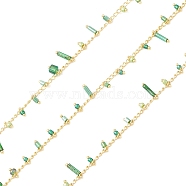 Brass Curb Chains with Glass Charms, Unwelded, with Spool, Golden, 2.8x1.8x1mm(CHS-P016-24G)