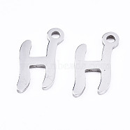 201 Stainless Steel Charms, Laser Cut, Alphabet, Stainless Steel Color, Letter.H, 13x6.5x1mm, Hole: 1.4mm(STAS-T044-217P-H)