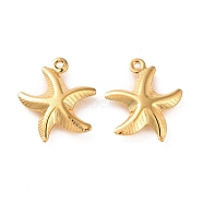 304 Stainless Steel Pendants, Starfish Charms, Golden, 16x14x3.3mm, Hole: 1mm(STAS-D243-09G)