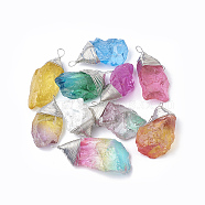 Natural Quartz Crystal Pendants, with Platinum Tone Brass Finding, Nuggets, Dyed, 38~62x20~28x11~21mm, Hole: 3.5mm(G-S299-33)
