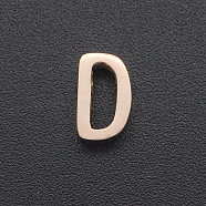 201 Stainless Steel Charms, for Simple Necklaces Making, Laser Cut, Letter, Rose Gold, Letter.D, 8x5x3mm, Hole: 1.8mm(STAS-R109-JA433-D-3)