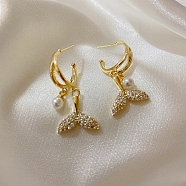 Imitation Pearl Bead Dangle Earrings for Women, with Alloy Rhinestone Findings, Fish, 18x11mm(FS-WG85681-44)