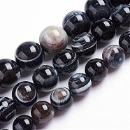 Natural Black Striped Agate/Banded Agate Beads Strands, Eye Agate Beads, Dyed & Heated, Round, 12mm, Hole: 1mm, about 33pcs/strand, 15.7 inch(40cm)(G-J359-01-12mm)