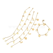 304 Stainless Steel Charm Anklets, Mixed Shapes, Golden, 9-7/8 inches(25.2cm)(AJEW-F035-02G)