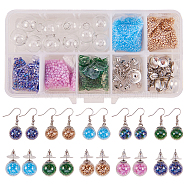 DIY Earring Making, with Round Mechanized Blown Glass Globe Beads, Glass Seed Beads, Plastic Pendant Bails and 304 Stainless Steel Stud Earring Components, Platinum, 13.5x7x3cm(DIY-SC0004-72P)