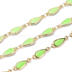 Handmade Alloy Enamel Teardrop Link Chains, with Spool, Soldered, Long-Lasting Plated, Lead Free & Cadmium Free, Golden, Light Green, 13.5x5x1.7mm, about 16.4 Feet(5m)/roll(ENAM-F138-07C-RS)