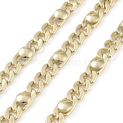Rack Plating Brass Figaro Chains, Long-Lasting Plated, Soldered, with Spool, Lead Free & Cadmium Free, Real 18K Gold Plated, Link: 11x5.5x2mm and 7.5x5.5x1mm(CHC-F018-09G-04)