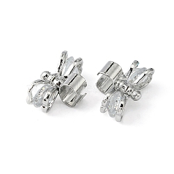 Bowknot Alloy Slide Charms, For Hair Band and Hair Tie Decoration, with Cubic Zirconia and Brass Clasps Findings, Platinum, 7x16x11mm, Hole: 7mm(ZIRC-R007-036A-02)