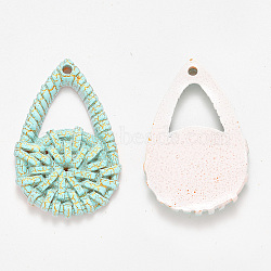 Resin Pendants, Imitation Woven Rattan Pattern, Teardrop, Pale Turquoise, 41x27x4~5mm, Hole: 2mm(RESI-S364-02C)