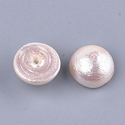 Compressed Cotton Pearl Beads, Eco-Friendly, Dyed, Half Drilled, Half Round, Misty Rose, 10~11x6~6.5mm, Half Hole: 1~1.5mm(WOVE-S121-03)