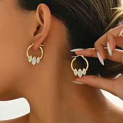 Elegant Geometric Stainless Steel Hoop Earrings for Women, Real 18K Gold Plated, with Rhinestone, Horse Eye(VP1121-2)