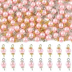 96Pcs 2 Colors Round Glass Pearl & Alloy Connector Charms, with 304 Stainless Steel Findings, Mixed Color, 15mm, Hole: 1.6mm, 48pcs/color(PALLOY-FS00060)